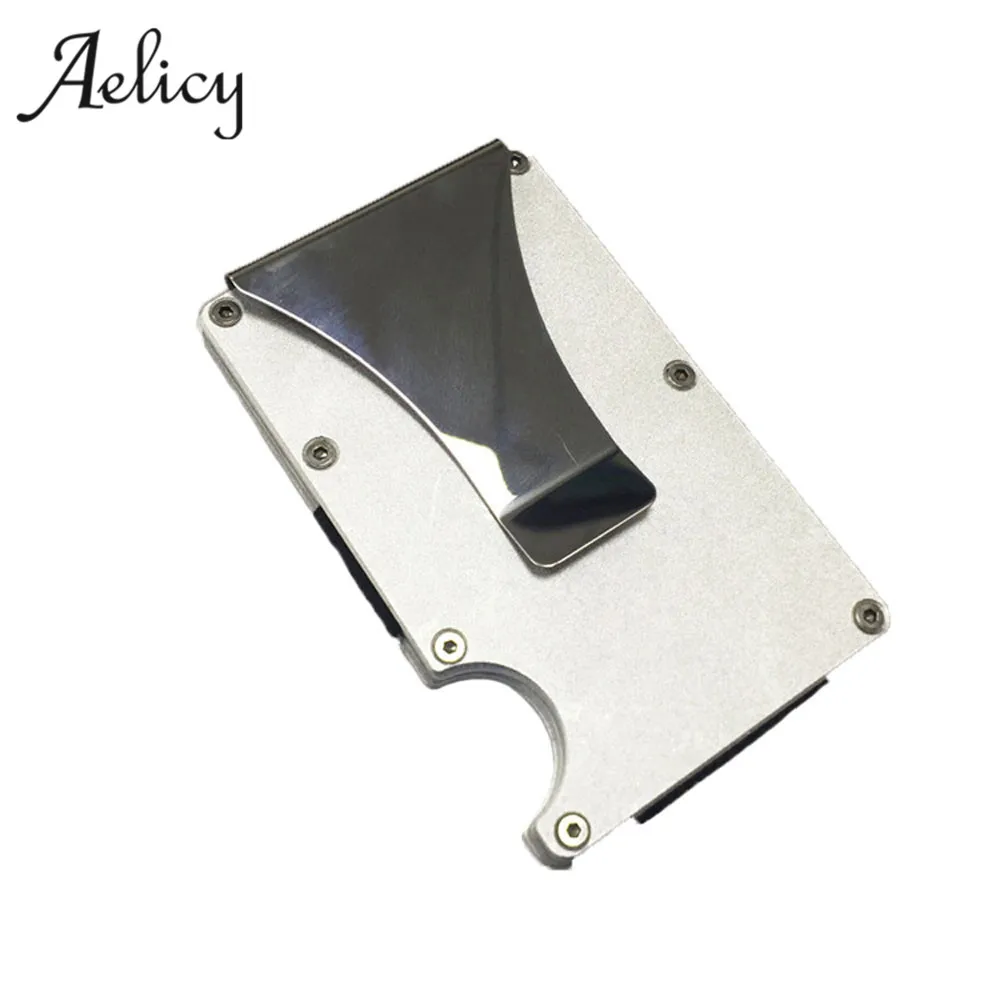 

Aelicy Luxury Fashion Metal ID Credit Card Holder Black Pocket Box Business Cards Wallet With RFID Anti-chief Wallet Men