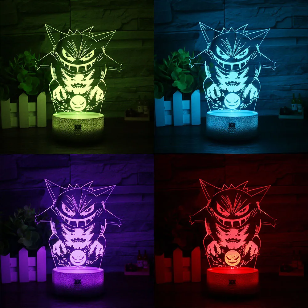 Kaufen Neue Pokemon Gengar 3D Lampe Kühle Bunte LED Nacht Licht USB Weiß Basis Cartoon Dekorative Schreibtisch Lampe Kind Weihnachten Geschenk