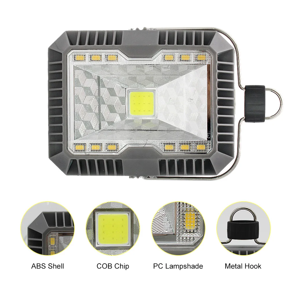 Открытый Солнечный COB светодиодный светильник 3 режима Водонепроницаемый портативный USB Перезаряжаемый подвесной проектор Кемпинг лампа для газона уличного двора