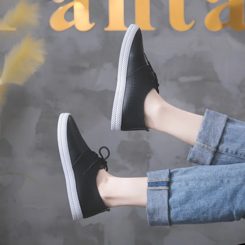 

2019 autumn new fashion simple solid color flat shoes women trend comfortable hollow breathable casual shoes