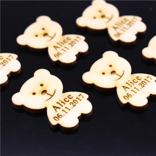 50 Pcs Wooden Bear Baby Shower Chocolate Banner Personalized Name On Bear Favors Wood Tag For Your Baby's Baptism - Цвет: No Hole