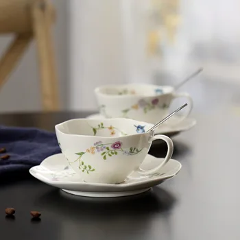 

Floral Porcelain Tea Cup and Saucer Coffee Cup Set with Saucer and Spoon, Set of 2