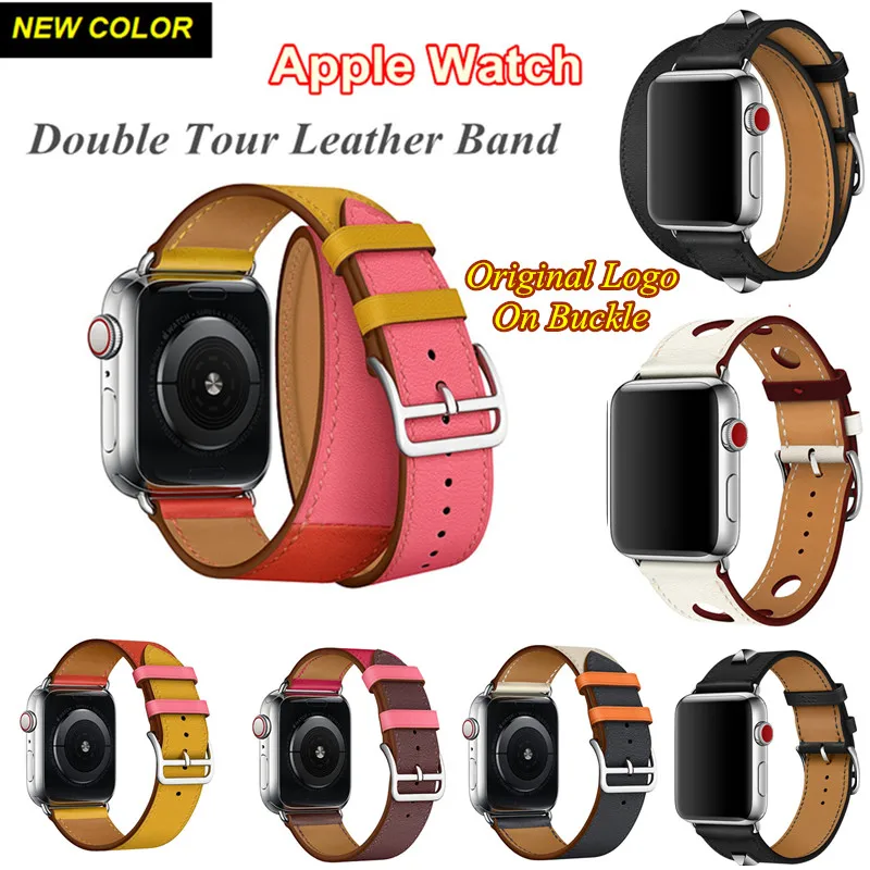 

Original Logo on Buckle Bracelet for Apple Watch Series 4 3 2 Herm Swift Leather Single Tour 44MM 40MM Leather Loop Band iWatch