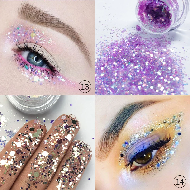 Профессиональный Фотофон 2 шт./компл. Eyes Sequins; блестящие вечерние макияж блестящие расшитые блестками с раскрашенным в яркие цвета глаз, губ и тела, накладные ногти, покрытие для косметики - Цвет: 2pcs 1set  13  14