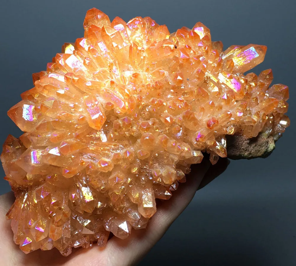 

696g Orange Aura Quartz Crystal Titanium Bismuth Silicon Cluster Rainbow wireless routers