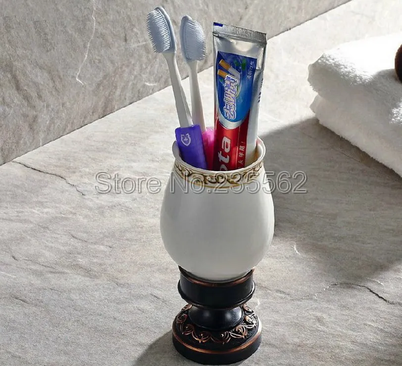 Black Oil Rubbed Brass Deck Single Toothbrush Holders Ceramic Cups Set