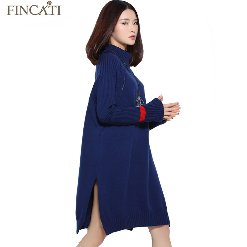

Fincati 2018 Winter Spring New Fashion Notched Split Hem Turtleneck Women's Causal Long Loose Cashmere Sweater Pullover Sweaters