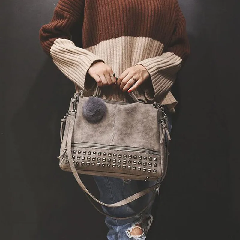 خمر nubuck الجلدية النسائية الأعلى مقبض حقائب برشام أكياس أكبر النساء الشعر الكرة كتف حقيبة دراجة نارية رسول LB447