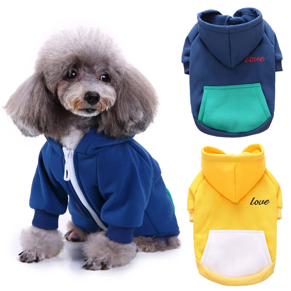 Dog Hoodie Cute Autumn Winter Pet Dog Puppy Warm Pocket Zipper Hoodie Coat Sports Clothes New