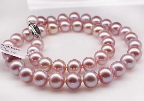 

FREE SHIPPING>>>@@ AS1845 gorgeous AAA 9-10mm Australian south sea pink purple pearl necklace 17.5inch