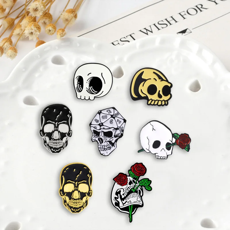 Skull Punk Pins Skeleton Rose Brooches Badges Bag Clothes Enamel Pins Gifts  For Cool Friends Jewelry Wholesale - Brooches - AliExpress