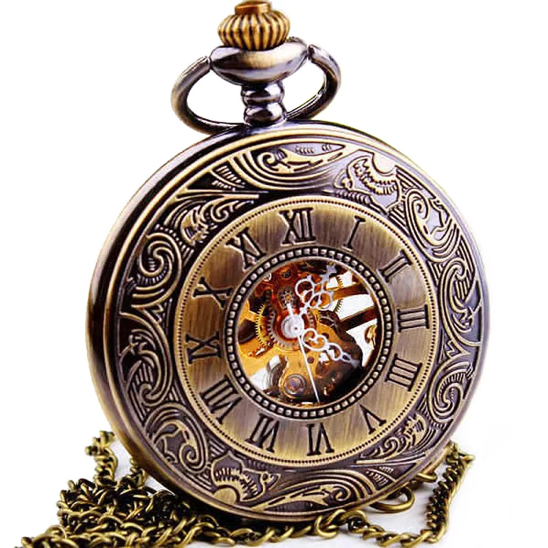 Relogio masculino стимпанк Скелет Механические карманные часы Для мужчин модные Винтаж механические часы римская цифра