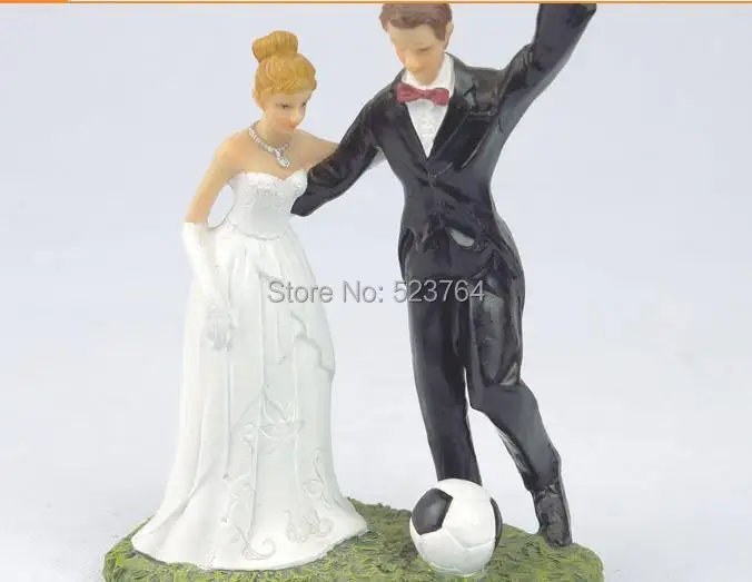Resin Figurine Wedding Cake Topper Bride Groom Football Gift Party
