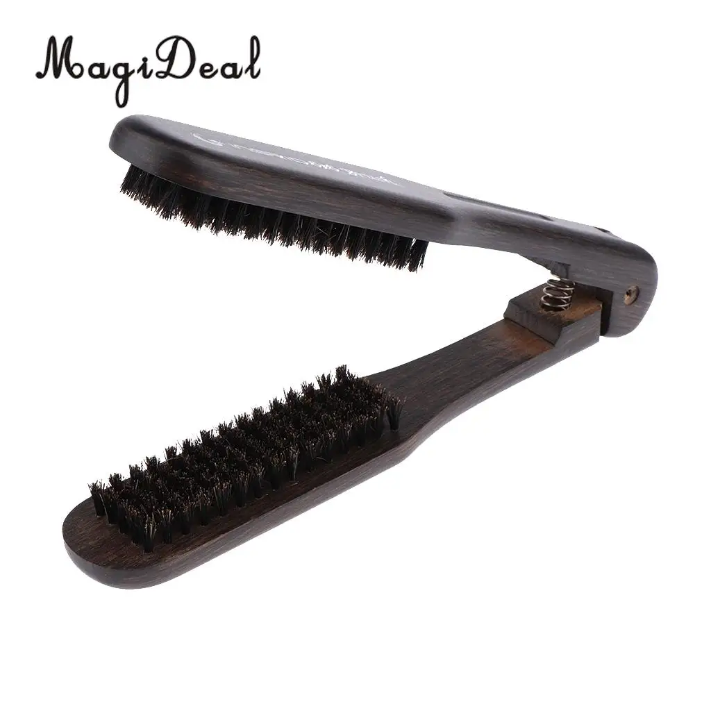 Hair Straightening Comb Double Sided Bristle Hair Brush Clamp Straightener