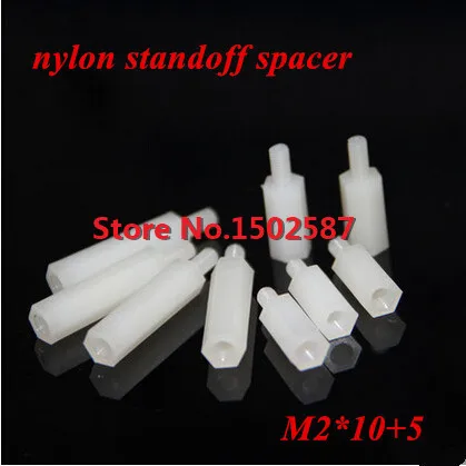 

200pcs/lot M2*10+5 White Nylon Hex Standoff Spacer M2 Male x M2 Female 10mm Length Metric Thread