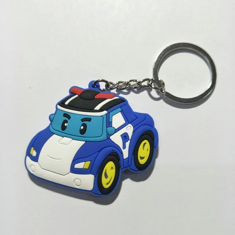 Los niños de animación cosplay PVC llavero moda lindo coche de la policía camión de bomberos ambulancia silicona para llaves colgante de dibujos animados Juguetes
