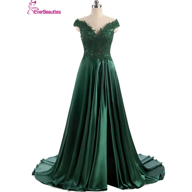 Robe De Soiree Elie Saab, вечернее платье,, длинное, темно-зеленое, с рукавами-крылышками, атласное, Vestidos De Noite Para Casamento - Цвет: as model