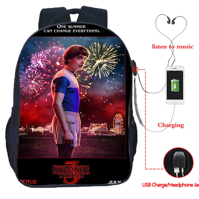 Новые странные вещи 3 Многофункциональный рюкзак для женщин и мужчин USB ноутбук дорожные сумки рюкзак школьная сумка для подростков девочек мальчиков - Цвет: 13