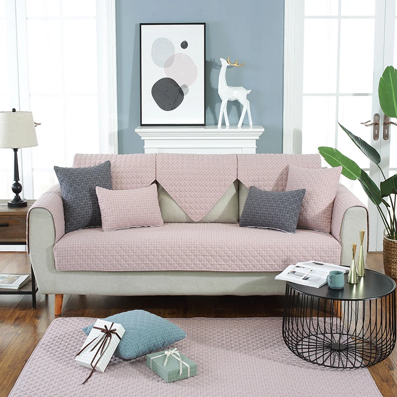 Клетчатый Хлопковый чехол для дивана для гостиной, сплошной цвет, противоскользящие Декоративные диванные подушки для сидения, задние подушки, полотенце для рук