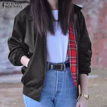 Oversized 2016 Autumn Women Casual Outerwear Long Sleeve Vintage Tartan Zippered Pockets Bomber Jacket Coat Plus Size