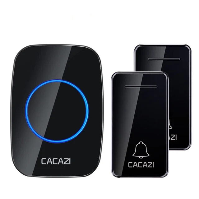 Black 2x1 CACAZI FA10 водонепроницаемый автономный беспроводной дверной звонок 200 м ЕС Австралия Великобритания США штекер умный дверной звонок Кнопка 1 2 приемника без батареи - Цвет: Black 2x1