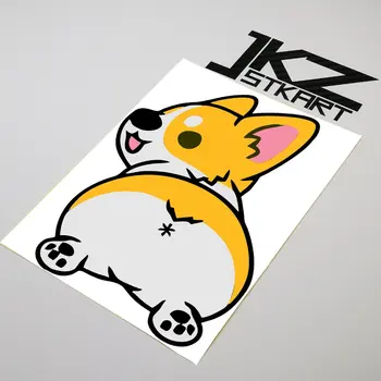 

JKZ STKART Vinyl Die Cut Multi-layer Stickers Decal Cute Cartoon Corgi Dog 15cm x 10cm for ATV Motor Bike Laptop