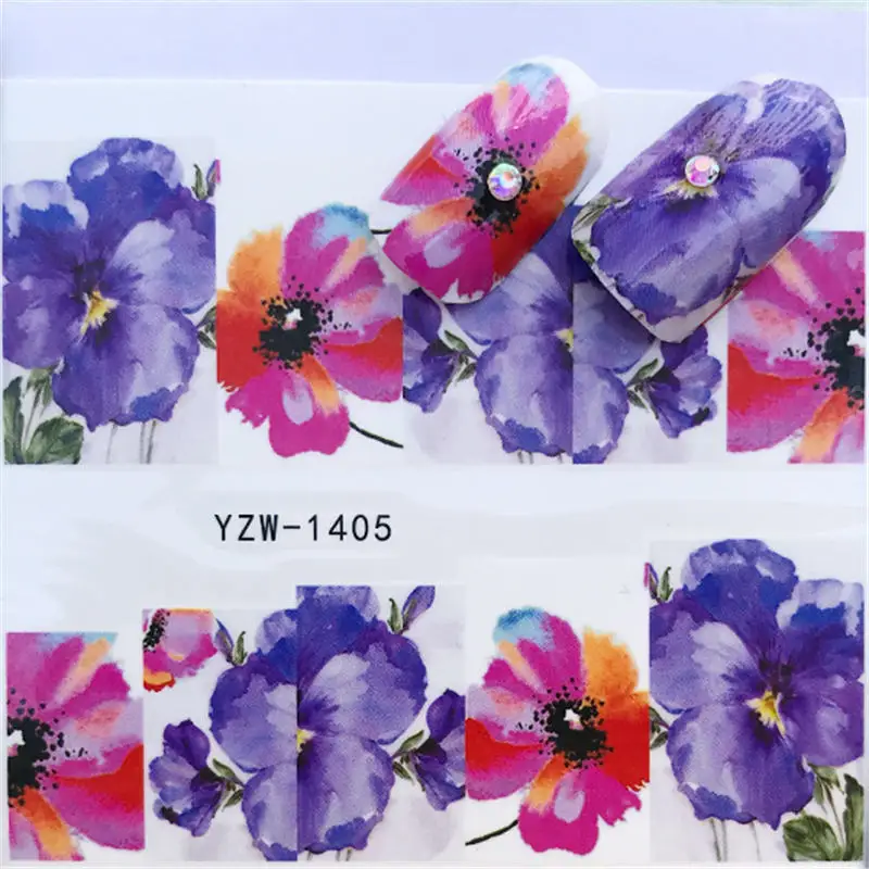 YWK 1 лист градиентный цветок серии наклейки для ногтей наклейки Цветочные/единорог клей Маникюр наклейки Шарм Дизайн ногтей украшения - Цвет: YZW-1405
