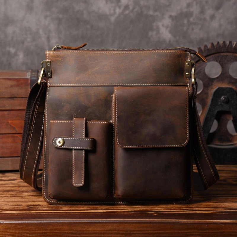 

FOLGANDROS Genuine Cow Leather Messenger Bag Designer Vintager Small Satchel for IPad Men Brand Cowhide Shoulder Crossbody Bag