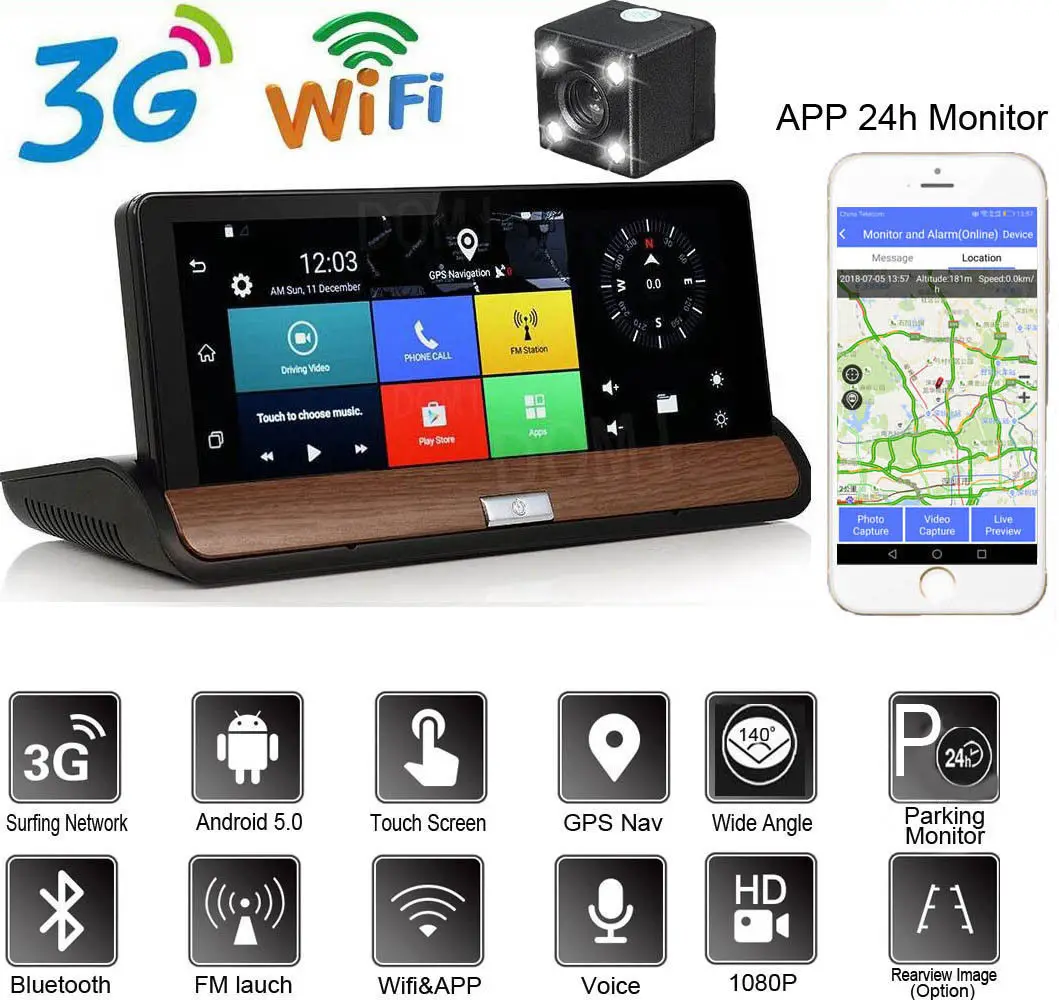 

8.0" GPS Navigation 1080P Dual Lens Android 3G Wifi Vehicle Car DVR Video Camera auto monitor screen dvr dash camera