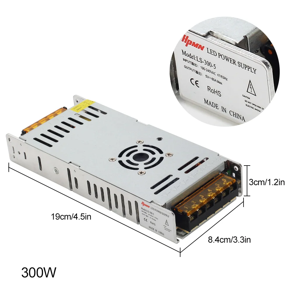 Ультра тонкий 5 V Мощность питания 200 W 300 W трансформатор освещения для DC5V Светодиодные ленты свет светодиодный драйвер AC190-24V Вход