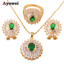 Color oro Collares y Colgantes Pendientes Conjuntos de joyas de Circón joyería de Moda de Circón Anillo sz #5.5 #8.5 #6.75 #8 JS183A