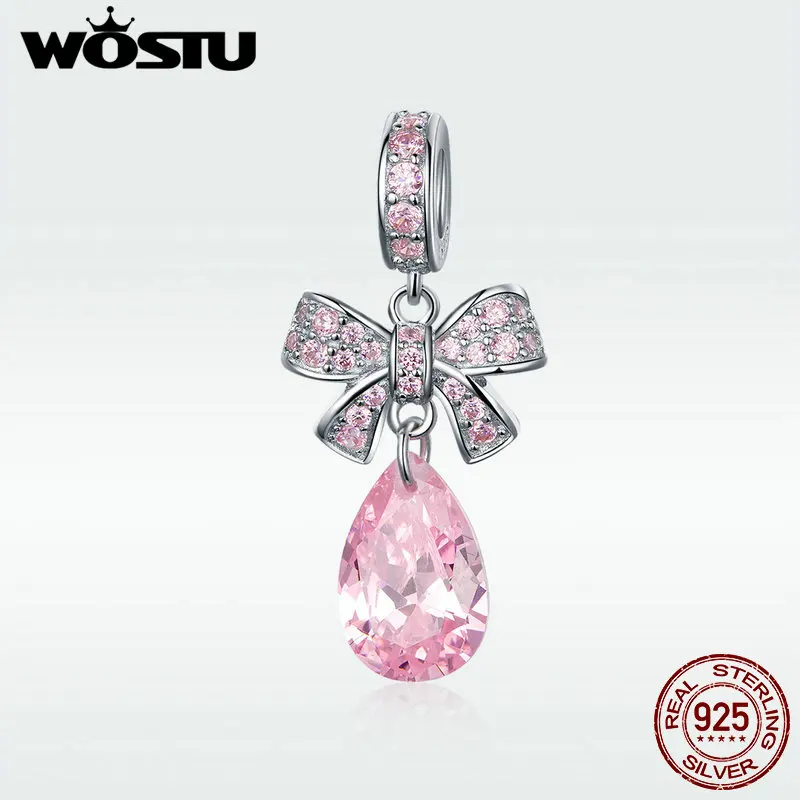 

WOSTU Hot Sale 925 Sterling Silver Pink Bowknot Bead Charms Pendant Fit Original Charm Bracelet For Women Jewelry Gift DXC1074