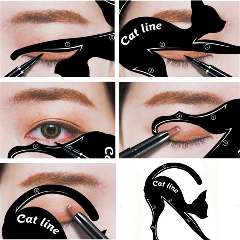 

2Pcs Cat Line Stencils Pro Eye Makeup Tool Eyeliner Stencils Template Shaper Model Eyebrows Eyeshadow