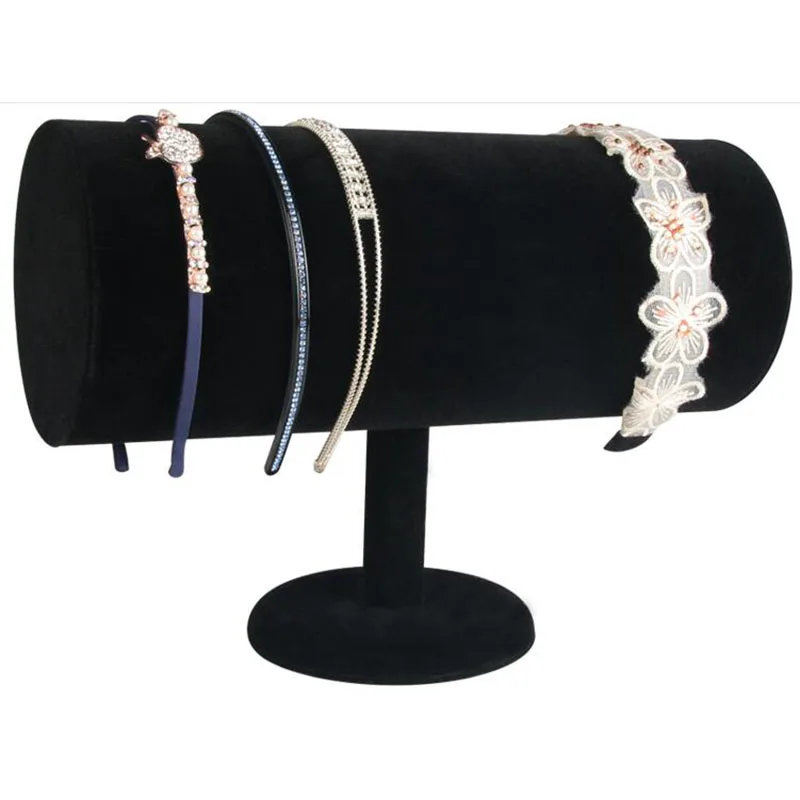 

Top Luxury Black Gray Velvet Big T-Bar Jewelry Head Band Display Stand Organizer Cylindrical Jewelry Display Showcase Holder