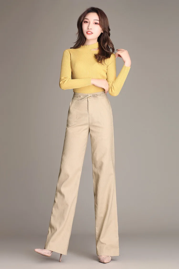 black cargo pants Free Shipping High Quality Women Cotton and Linen Casual Long Pants Female Mother Fashion Leisure Mid Waist Wide Leg Trousers khaki pants Pants & Capris