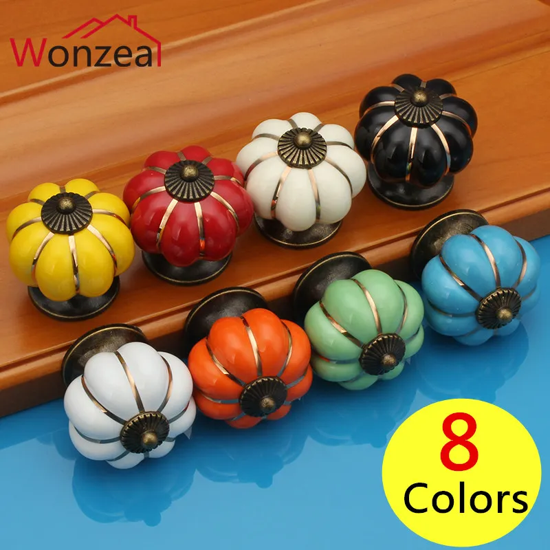 

European Countryside Pumpkin Ceramic Knobs Children Room Cartoon Door Cabinet Cupboard Pull Drawer Handles