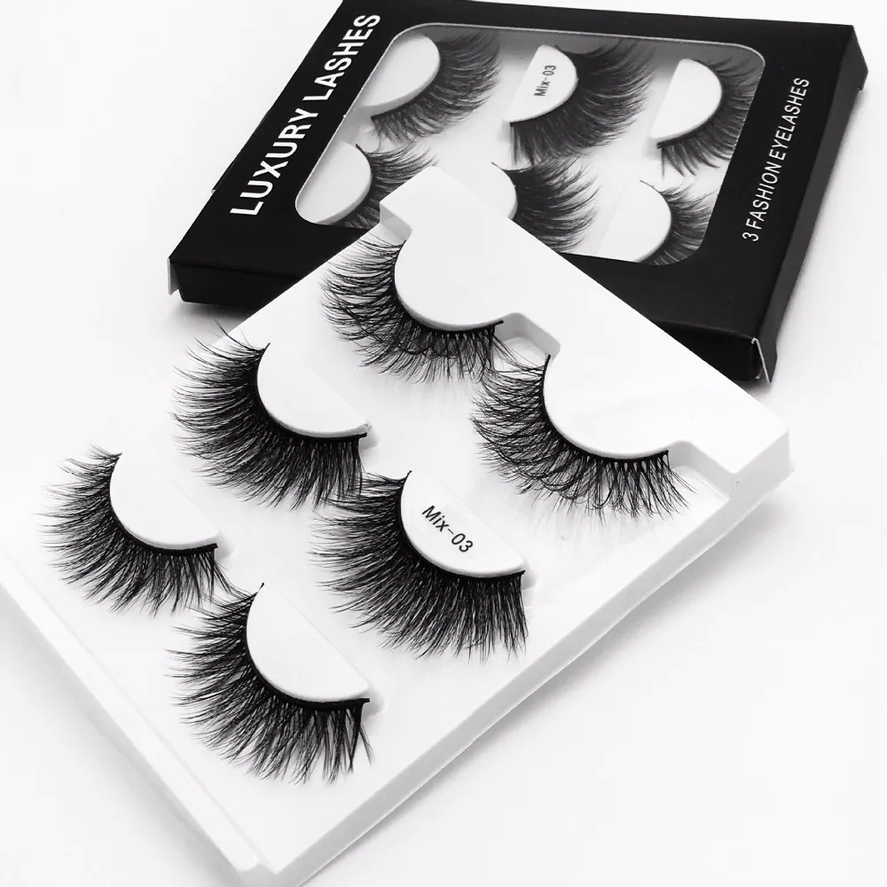 Mix 3 Pairs 3d mink lashes natural false eyelashes thick long black