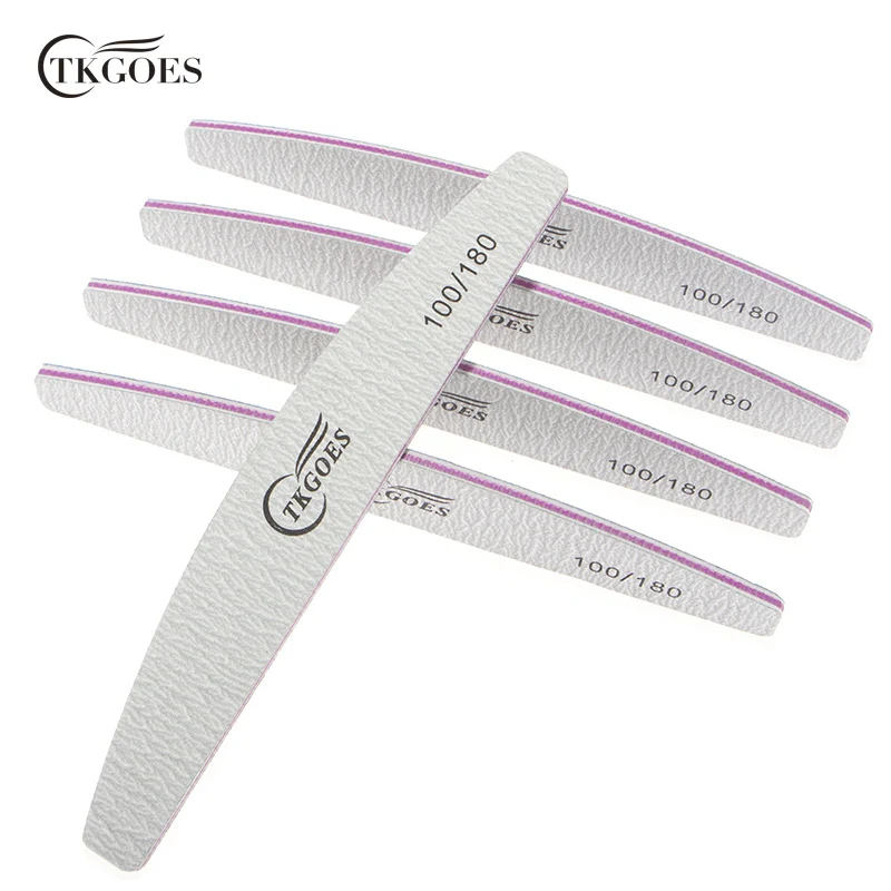 

TKGOES 5pcs/lot Nail Art Sanding 100/180 Nail Grit File Buffer With C-Curved Side Banana Manicure Pedicure Nail Tools