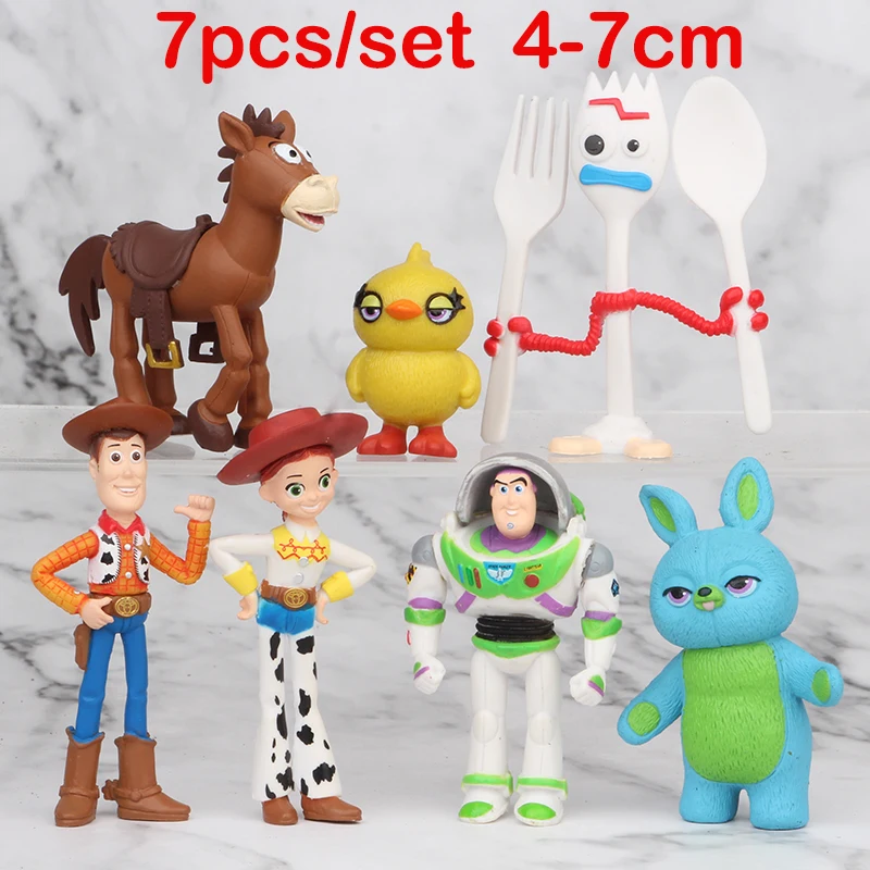 7pcs 1 компл. Детский подарок на день рождения Аниме История игрушек мультфильма 4 торт Топпер игрушки Вуди Базз Лайтер Джесси Рекс Фигурки игрушки - Цвет: 7pcs