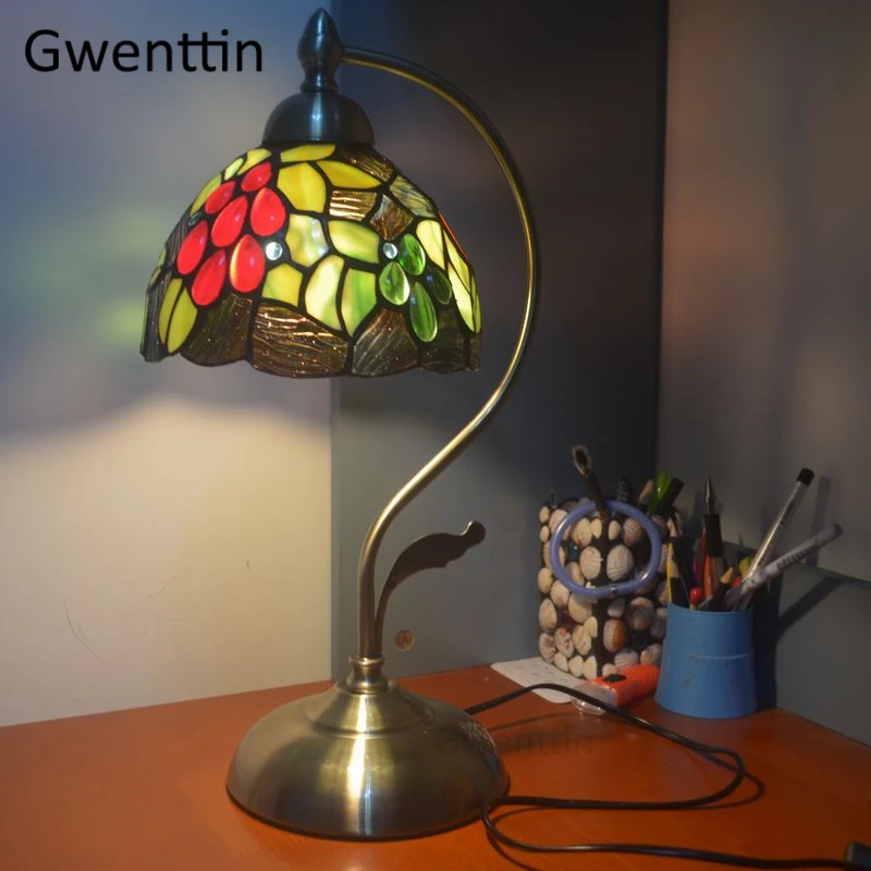 Средиземноморские витражные настольные лампы Тиффани для гостиной, спальни, настольная лампа, винтажный светодиодный светильник-подставка, Светильники для дома, арт-деко - Цвет абажура: G