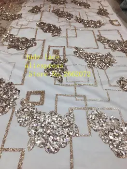 

5yards/bag Rose gold sequined square checked line glitter powder fabric used for wedding dress fashion YX78#