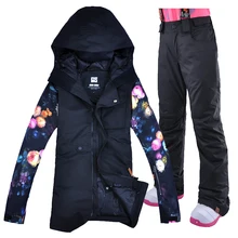 GSOU зимняя Лыжная куртка и брюки набор женский Сноуборд костюм для женщин Открытый спортивный комплект снег водонепроницаемый ветрозащитный дышащий