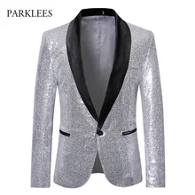 Серебряный мужской блейзер с блестками, блестящий Блестящий блейзер для выступлений на сцене, мужской блейзер для ночного клуба, дискотеки, танцевальный блейзер для вечеринки, мужские костюмы