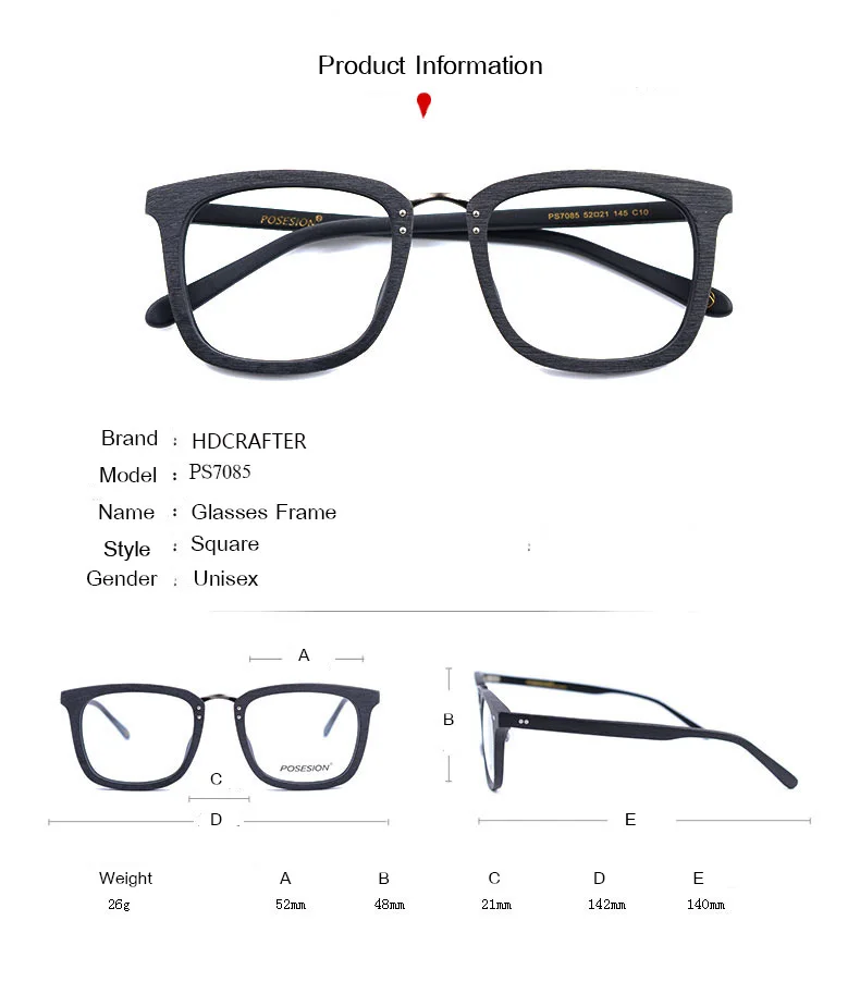 HDCRAFTER, деревянные оправы для очков, Мужские квадратные очки для близорукости по рецепту,, мужские деревянные очки, полная оптическая оправа