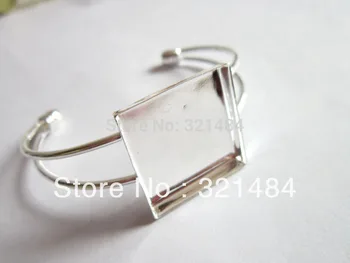 

Wholesale 100piece/lot 25mm Square Caps Silver plated Cameo/Cabochon Setting Bezels Brass Cuff Bracelet Blanks