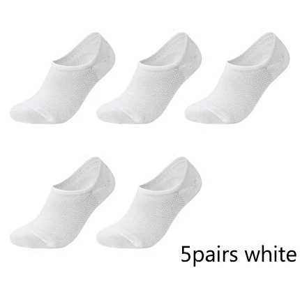 5 пар/лот, мужские носки из бамбукового волокна, невидимые носки-башмачки, Дышащие Короткие нескользящие носки, повседневные мягкие мужские носки в деловом стиле - Цвет: 5pairs white