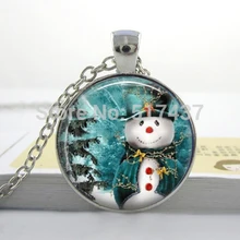 CR33-Snowman и елка рождественское Ожерелье Стеклянный купольный кабошон 25 мм Снеговик ювелирные изделия для X-MAS подарки