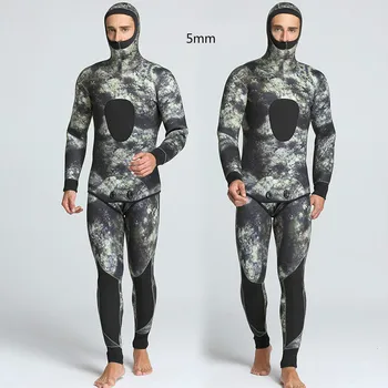 

2018 new winter camouflage 5mm two piece men's swimming and diving waterproof warm clothing wholesale