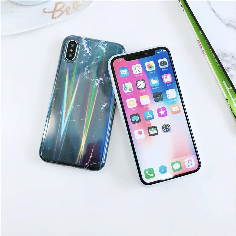 Чехол Aurora laser marble для iphone 11, 11Pro Max X, XR, XS Max, глянцевый мягкий силиконовый чехол для iphone 6, 6s, 7, 8 Plus, задняя крышка для телефона