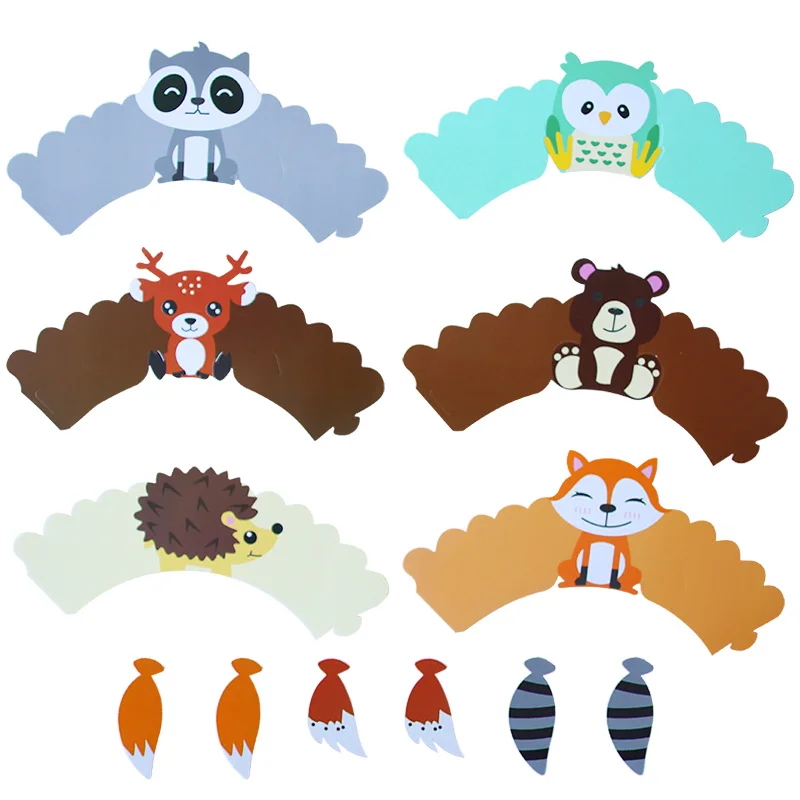 jungle party animal cupcake wrapper topper boy birthday party decorations kids cake topper Owl fox bear baby shower decor